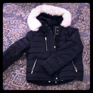 Top shop puffer coat with fur